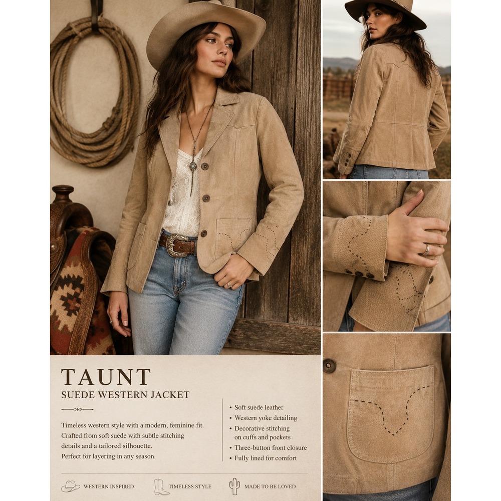 Taunt Suede Western Jacket Womens Size S Tan Good Vintage Leather Stitching